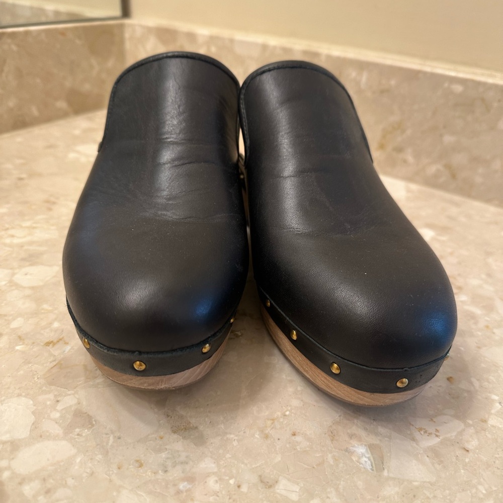 J. Crew Black Leather Mules with Wooden Heel - Picture 3 of 7